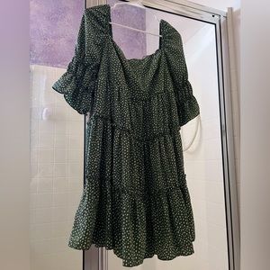 Green polkadot off the shoulder summer dress